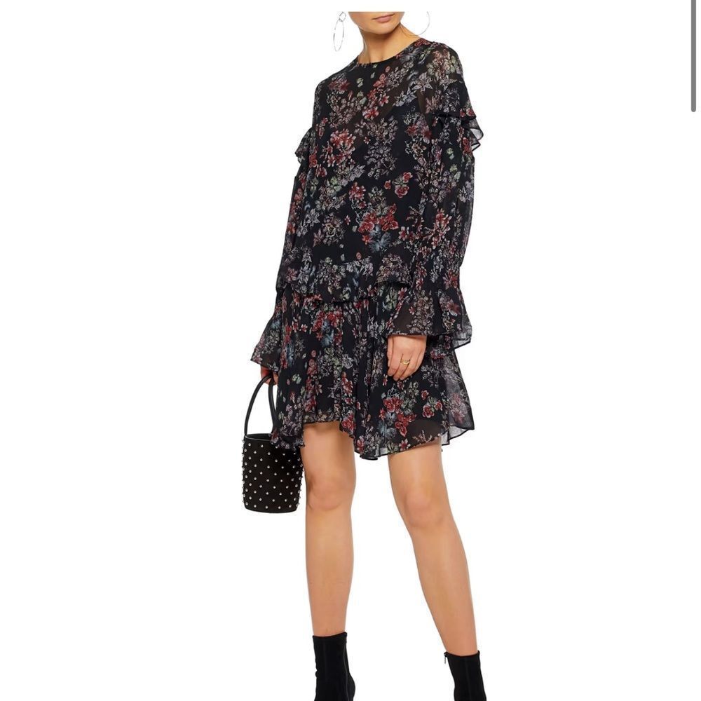 IRO Averen Black Ruffle Chiffon Dress Size 36